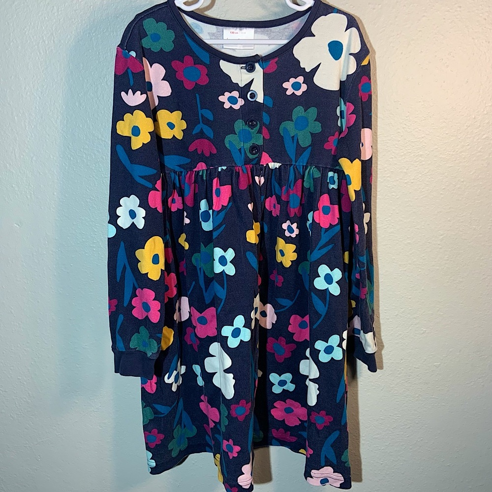 Hanna Andersson Long Sleeve Navy Floral Dress Size 130(8)